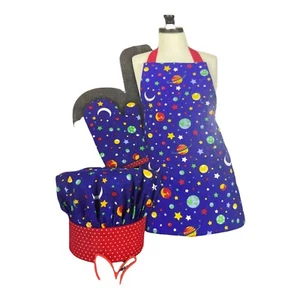 Chef’s Accessory Set Apron Chefs Hat  & Oven Mit For Kids Stars And Planets Gift - Picture 1 of 3