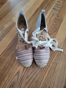 Sam Edelman "Patsy" Espadrille Keilabsatz gestreift Knöchel Schnürschuhe Größe 8M neu - Bild 1 von 9