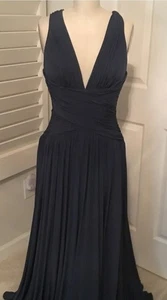 womens BCBGMaxAzaria black DEEP V-Neck DRESS w CRISS CROSS back stretch, Large - Picture 1 of 12