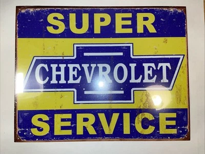 CHEVROLET SUPER SERVICE Man Cave Tin Metal Sign 12” X16” Vintage Look Brand New - Image 1 of 4