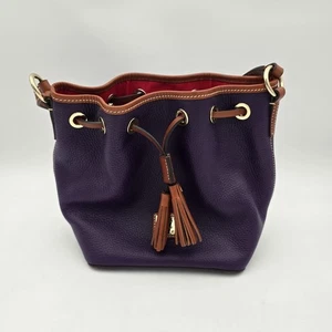 Dooney & Bourke Womans Leather Bucket Bag Plum/Brown Drawstring Closure - Picture 1 of 8