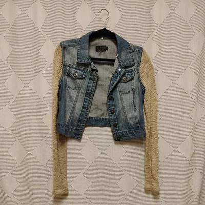 Ci Sono Cropped Denim and Loose Knit Long Sleeve Jacket Juniors Women's Small - Image 1 of 4