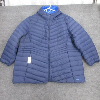 Lands End Puffer Jacket Womens 3X Blue Packable Down 800 Fill Zip Pockets Hood - Image 1 of 4