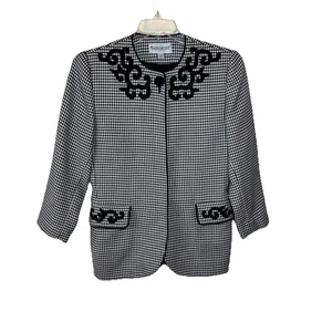 John Meyer Of Norwich Size 6 Women’s Houndstooth Black White Stylish Blazer  - Picture 1 of 6