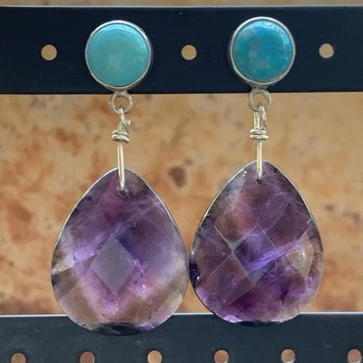 Pendientes colgantes Jay King de plata de ley, turquesa y amatista de DTR Foto 1 de 4