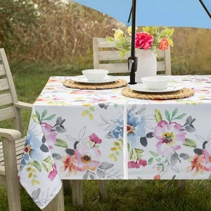 Spillproof Floral Outdoor Tablecloth with Umbrella Hole, 60x104" - Picture 1 of 7