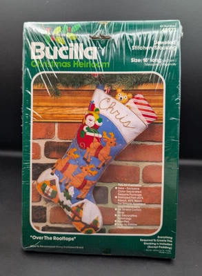 Kit de meias de costura vintage Bucilla Over the Rooftops com joias #48973 novo na caixa - Imagem 1 de 2