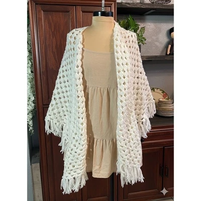Chal grueso de ganchillo blanco talla única Cottagecore abuela costera Foto 1 de 4