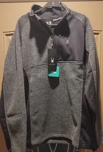 New Spyder Men's Half Zip Sweater Knit Pullover Jacket Size XL Grey/Black - Picture 1 of 9