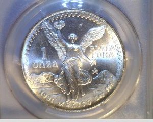 1991-mo, Mexiko, Silber Typ 1, 1 Oz Silv, zertifiziert PCGS MS-66 (US-6183) - Bild 1 von 4
