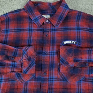 Camisa Hurley Para Hombres XL Manga Larga Cuadros Rojo Azul Botón Franela Leñador - Imagen 1 de 7