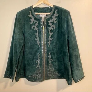 LINEA by Louis Dell’Olio green suede leather stud embellished jacket 2X - Picture 1 of 8