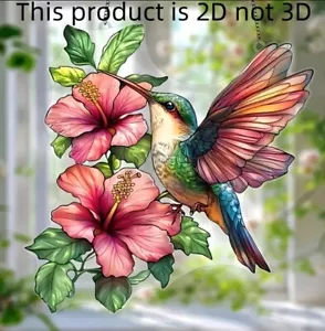 Large Colorful Hummingbird And Flowers Suncatcher. 7”x7” Beautiful! - Picture 1 of 3