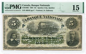 1891 $5 Banque Nationale - Fine, PMG F 15 - Picture 1 of 2