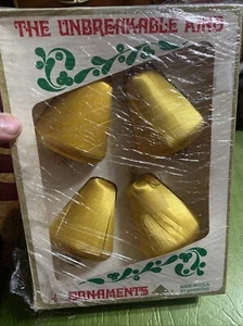 Vintage Bradford Unbreakable Christmas Ornaments Satin Bell Shape 4" Gold - Picture 1 of 7