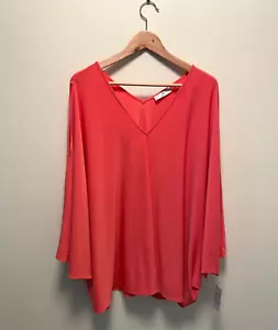 Natori Womens Top 2X Coral Dolman Cold Shoulder Sleeve V Neck Stretch Casual - Picture 1 of 10