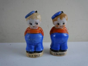 2 Dutch Boys Made in Japan Hand Painted Porcelain Salt & Pepper Shakers Set NEW - Picture 1 of 6