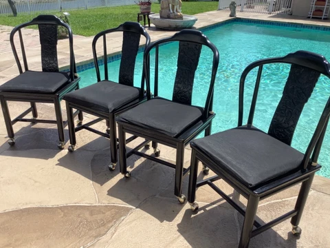 HENREDON VINTAGE BLACK ASIAN DINING ROOM SET ROUND TABLE 4 CHAIRS,2 LEAFS DRAGON Cover