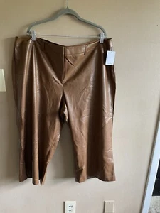 NWT Calvin Klein 1X 18W Faux Leather Crop Pants Wide Leg Cognac Liquid - Picture 1 of 3