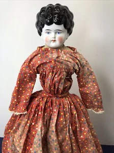 19” Antique Bisque German China Head Doll Original Body As Is Black Hair #o - Picture 1 of 24