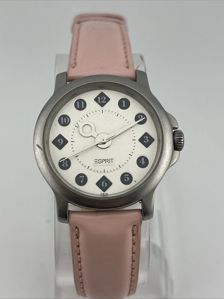 Reloj Espirit Mujer Vintage 35mm Estuche Plateado Correa Cuero Rosa - Batería Nueva Foto 1 de 4