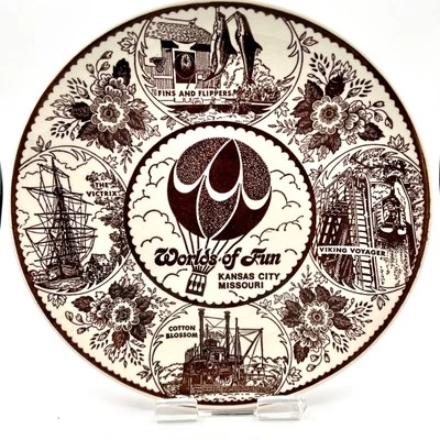 WORLDS OF FUN Prato KC Kansas City Missouri Decoração Lembrança Vintage Ironstone 10" - Imagem 1 de 4
