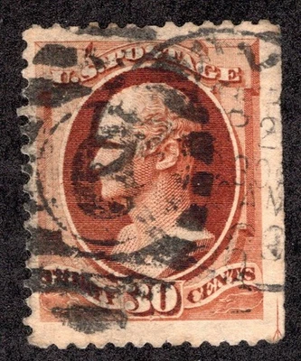US #217 (1888) 30c Used - VF {Alexander Hamilton} EFO:  Guide Arrow LR Corner - Image 1 of 3