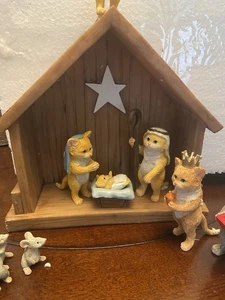 Cat Nativity Set Scene Figurines Kitten Manger 12 Piece - Picture 1 of 8