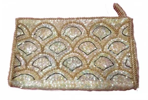 Vintage elegante Clutch Gold Pailletten & Perlen - glamouröse Abendtasche - Bild 1 von 4