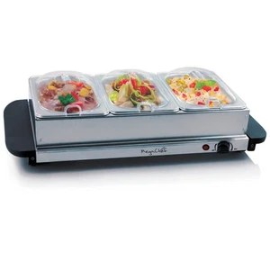 Stainless Steel Easy Clean Buffet Server & Food Warmer With 3 Sectional Trays - Picture 1 of 8