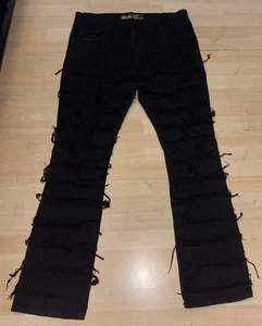 SPARK PREMIUM Flare Fit 40X36 Stretch Ripped Distressed Stacked Denim Black Jeans - Bild 1 von 9