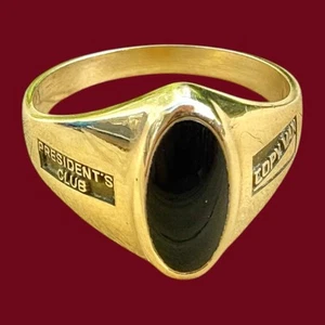 1960s 10k Yellow Gold Signet Collegiate Ring Onyx Presidents Club Copy Van 8.5 - Picture 1 of 12
