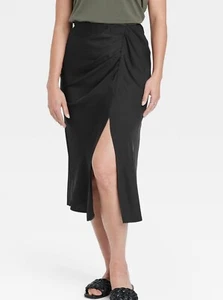 Nueva Falda de Ranura Media Target Ladies' A New Day Negra Fruncida Satinada (Talla XS) - Imagen 1 de 6