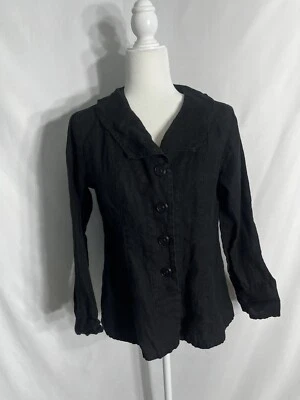 FLAX Linen Cardigan Black 4-Button Blazer Women’s Blouse Size S Collared - Image 1 of 4