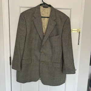 Vintage Bill Blass Italy Men’s Pure Silk Blazer Sport Coat Herringbone Brown 44 - Picture 1 of 8