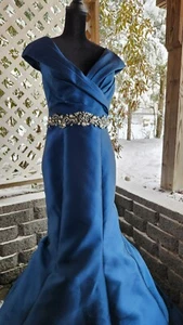 dress size 12 color blue waist line mother of the bride designer Jovani - Picture 1 of 18
