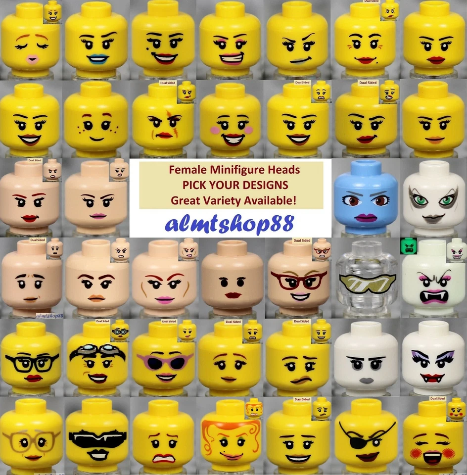 LEGO - FEMALE Minifigure Heads - PICK YOUR STYLE - Yellow Flesh Faces People - Image 1 of 2