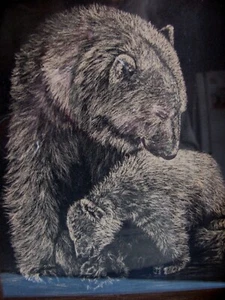 Jane J. Hill Framed Art Print Etching Mama Bear and Cub - Picture 1 of 6