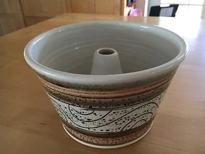 Small Art Pottery Bundt Style Hand Painted Cake Pan  - Picture 1 of 4