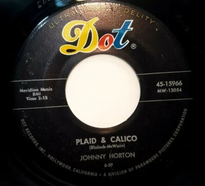 ROCKABILLY 45 RPM JOHNNY HORTON, PLAID & CALICO / SHADOWS IN THE BAYOU Foto 1 de 2