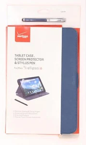 Verizon Case for Ellipsis 10 Folio Tablet Leather Cover & Stylus Pen Blue - Picture 1 of 4