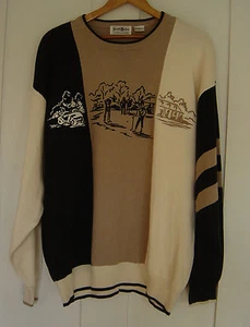 MEN'S NORTH WALES SWEATER BLACK, TAN & CREAM GOLF MOTIF SIZE L - Picture 1 of 5