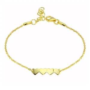 Plata de ley maciza 925 real - chapada en oro. Pulsera de identificación corazones. Niñas pequeñas - Imagen 1 de 2