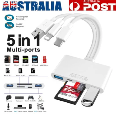 For IPhone/iPad 5 In 1 Memory Card Reader USB 3.0 OTG Adapter SD Card Reader - image 1 of 4