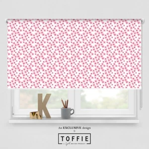 127- Blossom Small Pink Flower White Roller Blind -various sizes, blackout - Picture 1 of 4