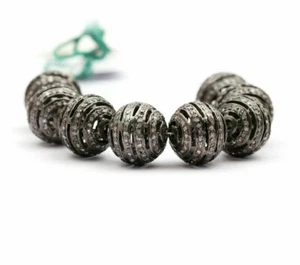 Pave Diamond Round Beads 925 Silver Diamond Ball Beads Jewelry Findings - Picture 1 of 12