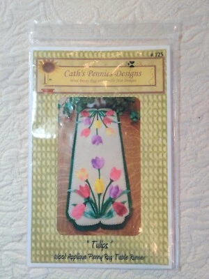 Cath's Pennies Designs "Tulips" Wool Applique Penny Rug Table Runner Pattern - Image 1 of 4