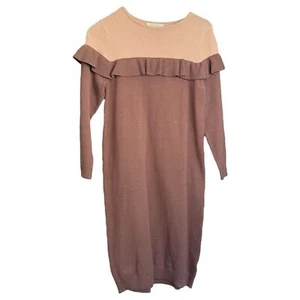 TAKE NOTE Girls Two Tone Cream / Brown Knit Sweater Dress with Ruffle Size 16 - Picture 1 of 12