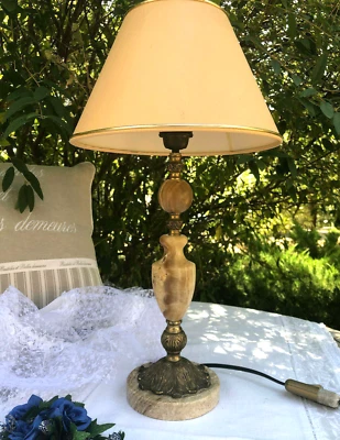 Lampe ancienne Marbre Onyx Bronze Laiton Vintage - Photo 1/4