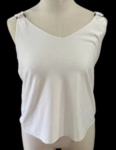 Loft Women's White Shoulder Ring Cami Tank Top Blouse Boho Size L NWT - Picture 1 of 5